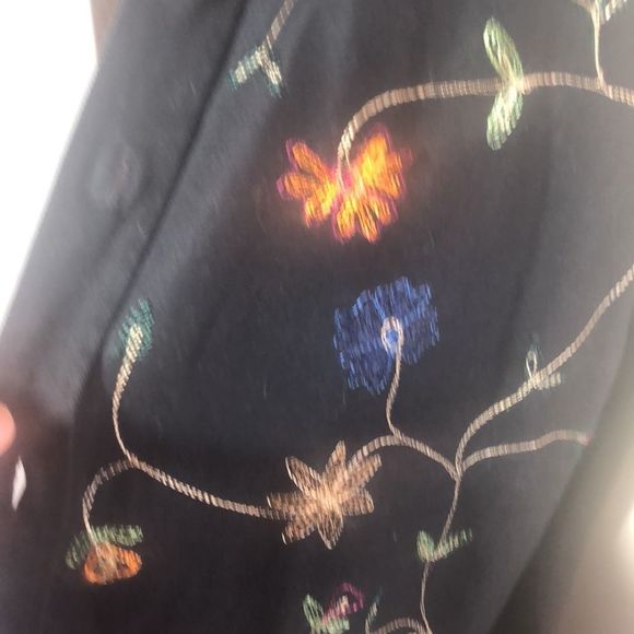 Denim & Co. embroidered black jacket/ large/ cotton, orange, green, red, yellow - Picture 8 of 11